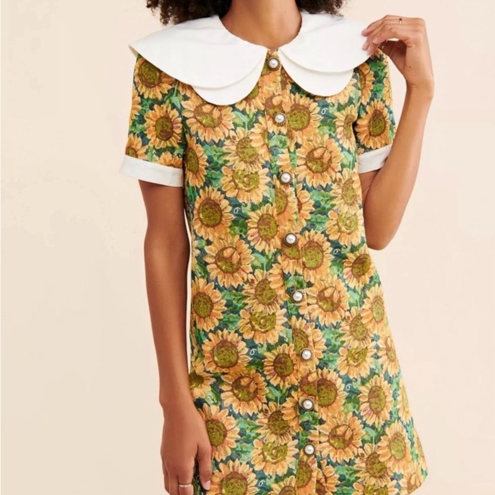 Sister Jane Yellow Sunflower Mini Dress with White Peter Pan Collar